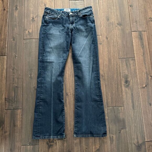 PAIGE Denim - Paige Distressed Dark Wash Flare Leg Low Rise Jeans 29